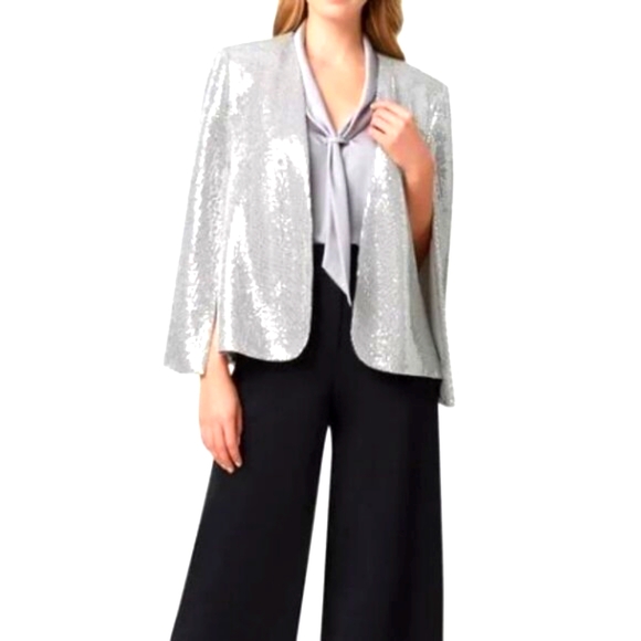 Silver Sequin Cape Jacket by VENUS - Picture 1 of 8